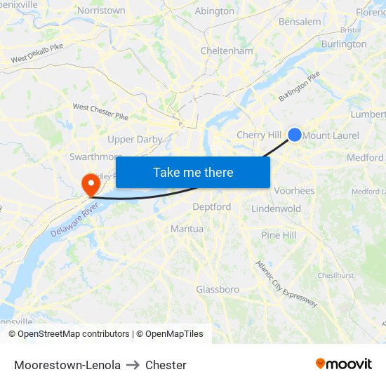 Moorestown-Lenola to Chester map