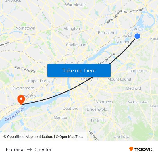 Florence to Chester map