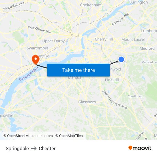Springdale to Chester map