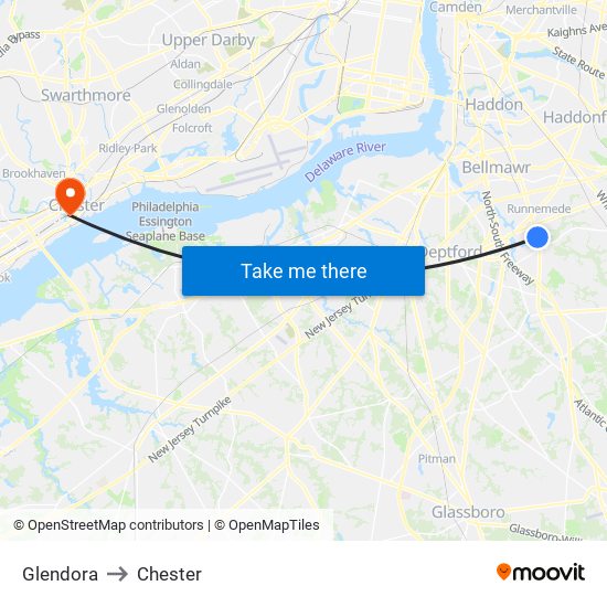Glendora to Chester map