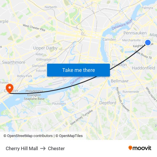 Cherry Hill Mall to Chester map