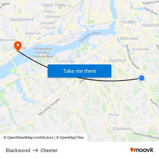 Blackwood to Chester map