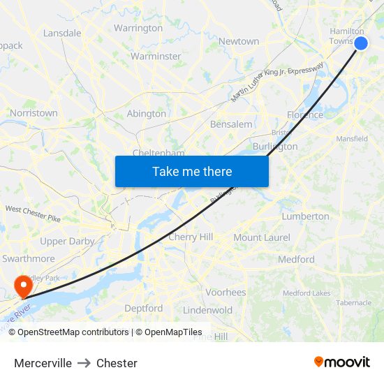 Mercerville to Chester map