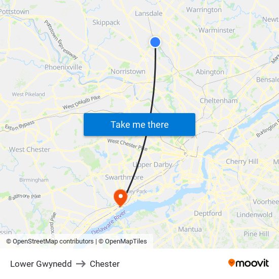 Lower Gwynedd to Chester map