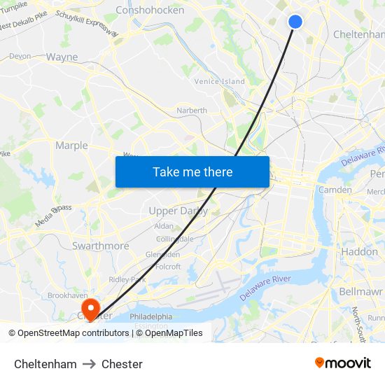 Cheltenham to Chester map