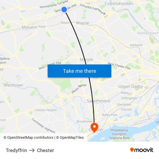 Tredyffrin to Chester map