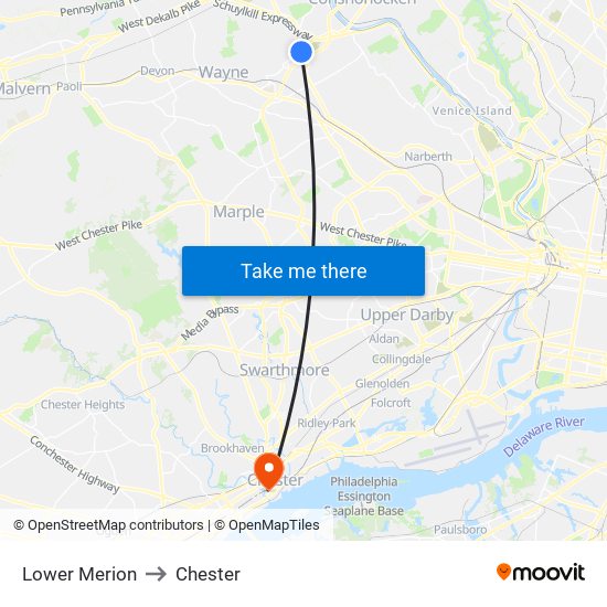 Lower Merion to Chester map