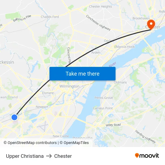 Upper Christiana to Chester map