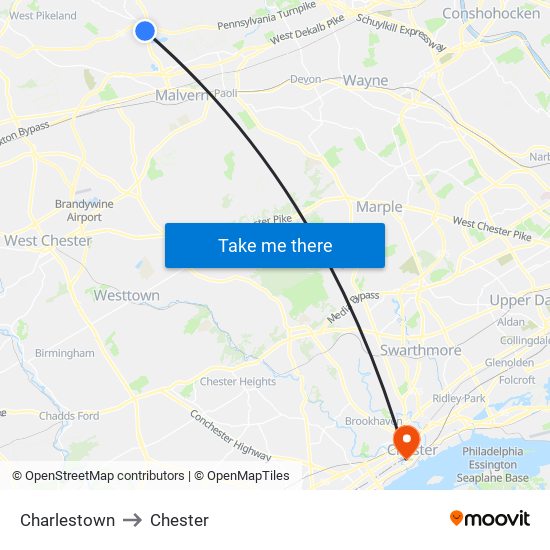 Charlestown to Chester map