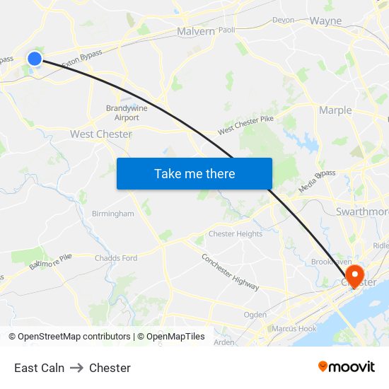 East Caln to Chester map