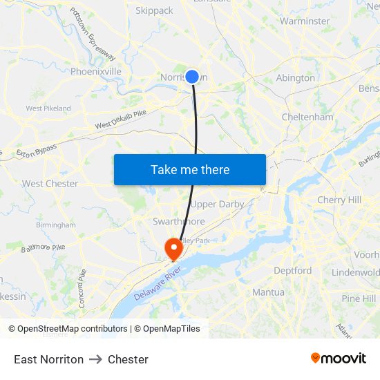 East Norriton to Chester map