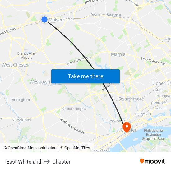 East Whiteland to Chester map