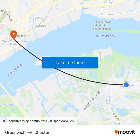 Greenwich to Chester map
