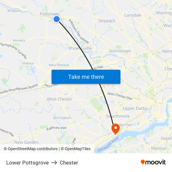 Lower Pottsgrove to Chester map