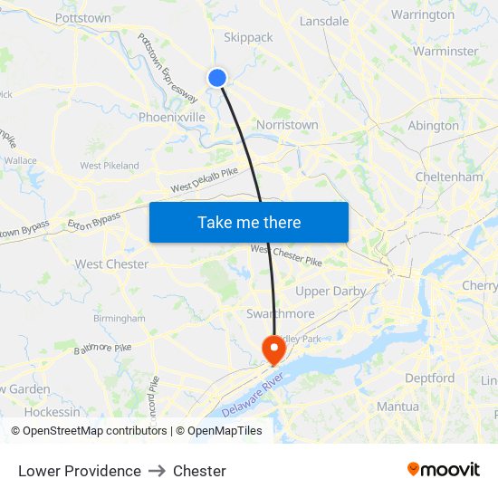 Lower Providence to Chester map