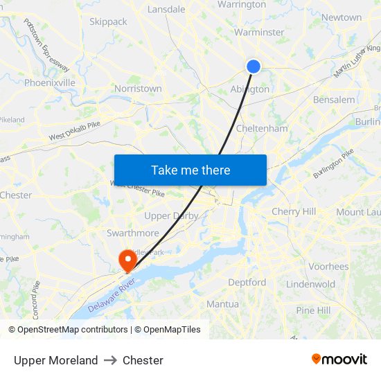 Upper Moreland to Chester map