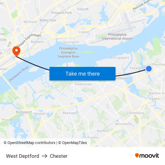 West Deptford to Chester map