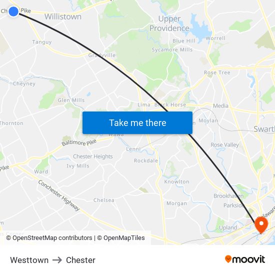 Westtown to Chester map