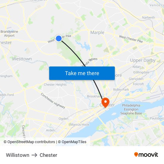 Willistown to Chester map