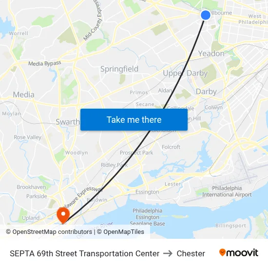 SEPTA 69th Street Transportation Center to Chester map