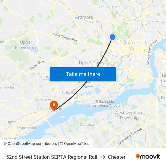 52nd Street Station SEPTA Regional Rail to Chester map