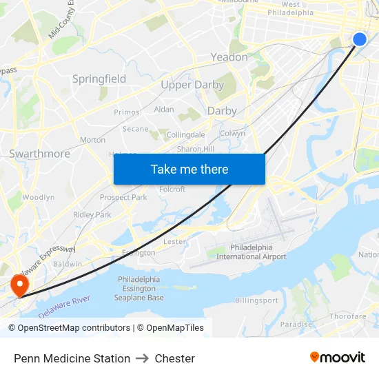 Penn Medicine Station to Chester map