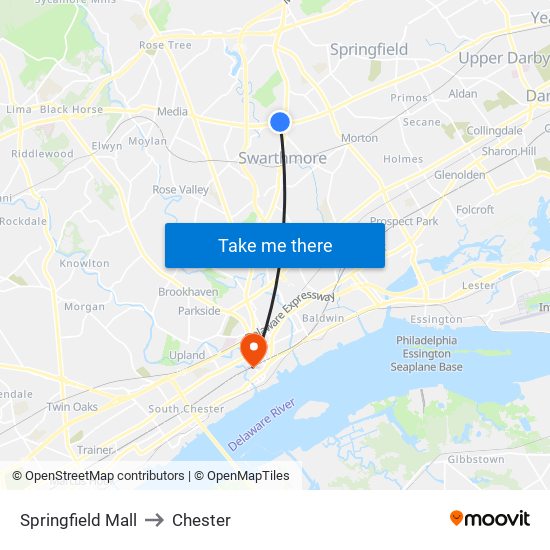 Springfield Mall to Chester map