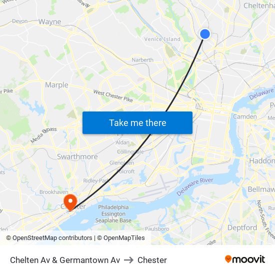 Chelten Av & Germantown Av to Chester map