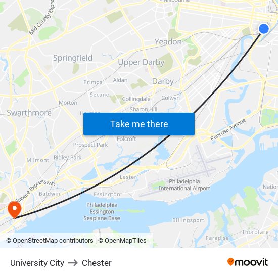 University City to Chester map