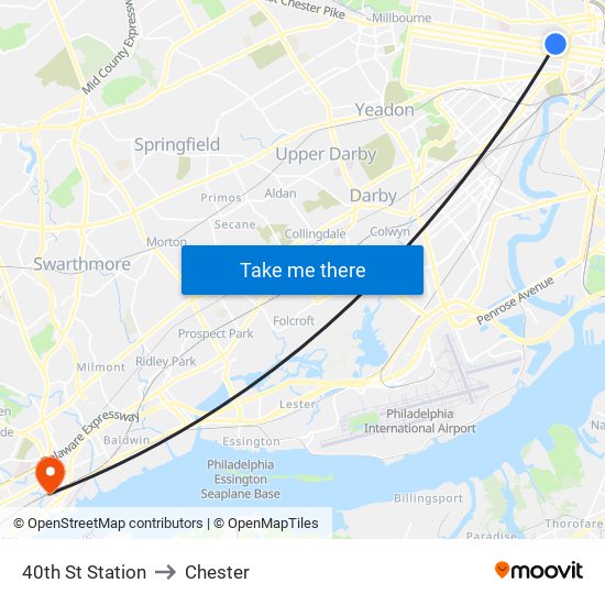 40th St Station to Chester map