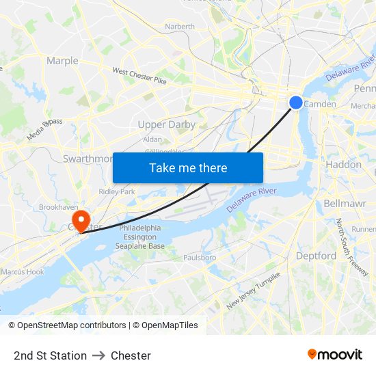 2nd St Station to Chester map