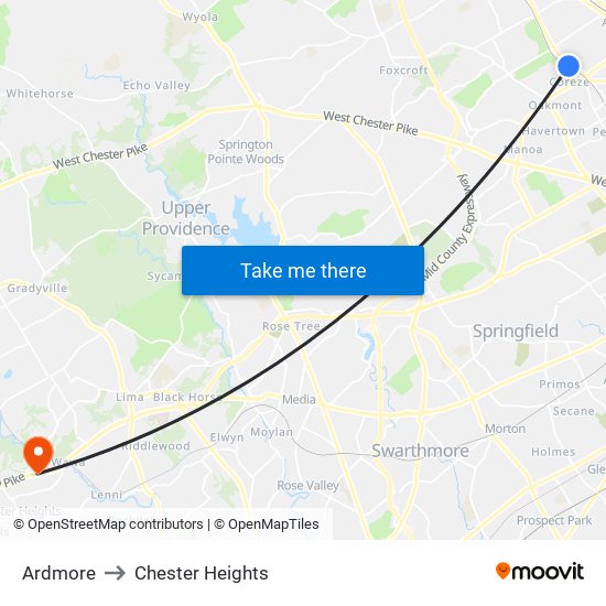 Ardmore to Chester Heights map