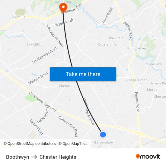 Boothwyn to Chester Heights map