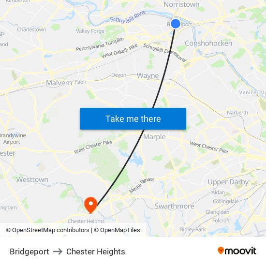 Bridgeport to Chester Heights map