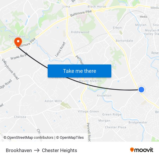 Brookhaven to Chester Heights map