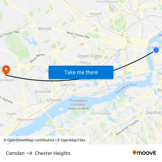 Camden to Chester Heights map