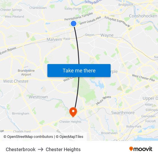 Chesterbrook to Chester Heights map