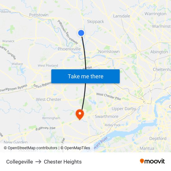Collegeville to Chester Heights map