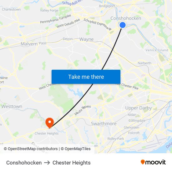 Conshohocken to Chester Heights map