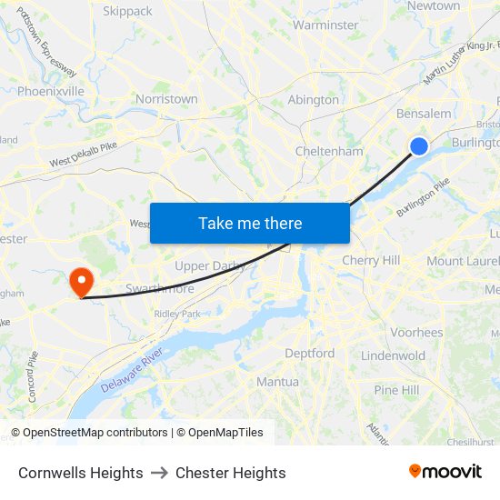 Cornwells Heights to Chester Heights map
