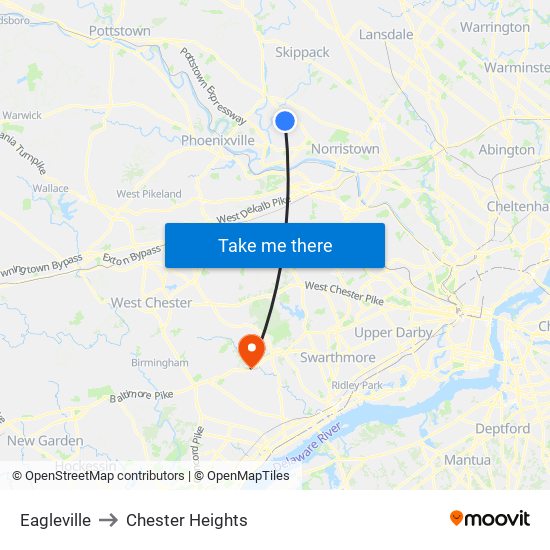 Eagleville to Chester Heights map