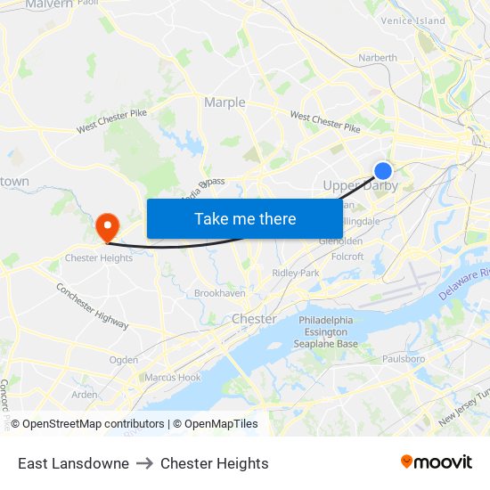 East Lansdowne to Chester Heights map