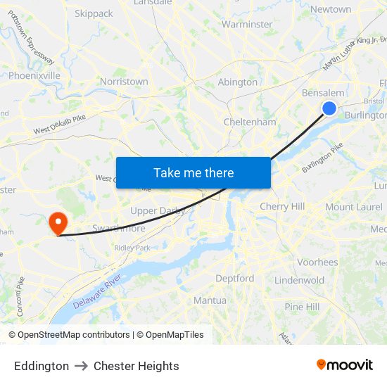 Eddington to Chester Heights map