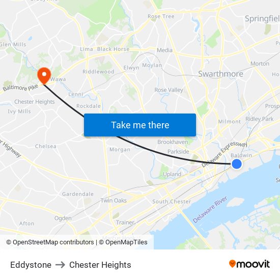 Eddystone to Chester Heights map