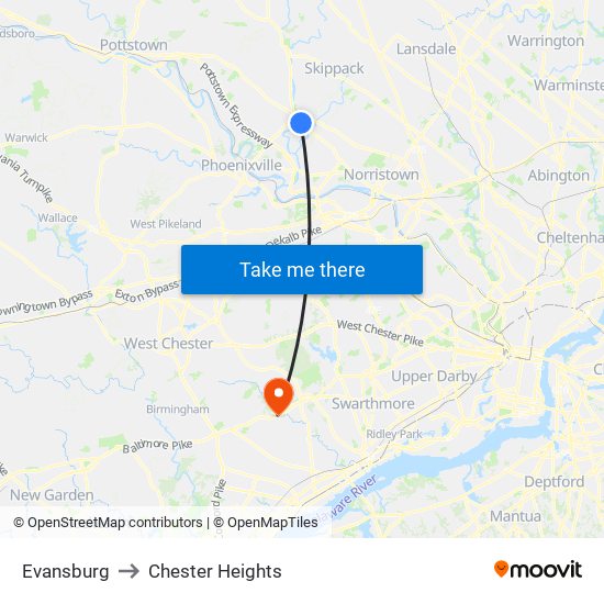 Evansburg to Chester Heights map