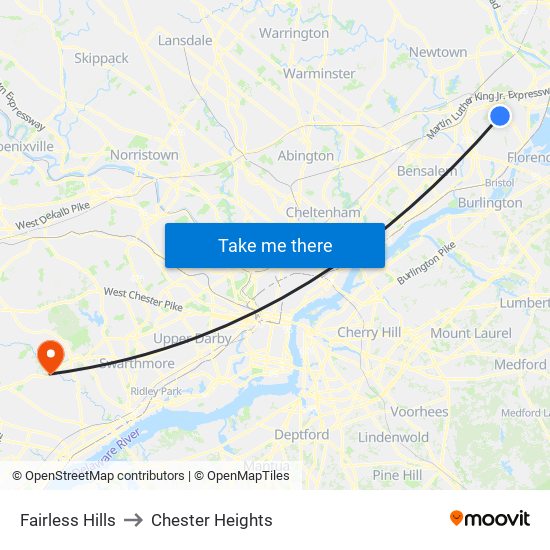 Fairless Hills to Chester Heights map