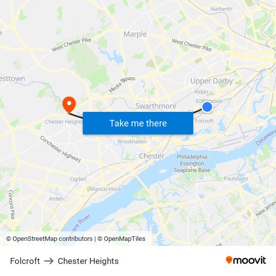Folcroft to Chester Heights map