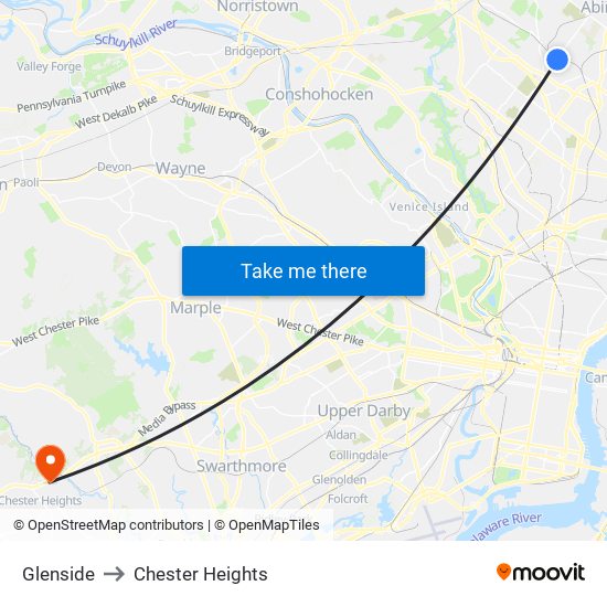 Glenside to Chester Heights map