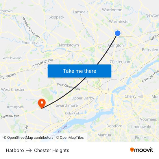 Hatboro to Chester Heights map