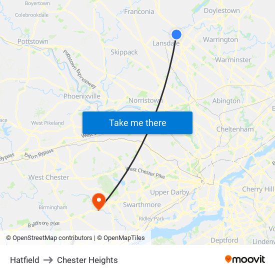 Hatfield to Chester Heights map